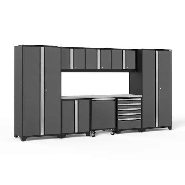 Newage Products Pro Series 9 Piece Garage Cabinet Set with Stainless Steel Top, Gray 56852 - main